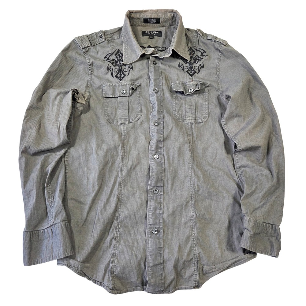Vintage Eighty‎ Eight Platinum Mens Embroidered Button Down Shirt XL Y2k Grunge